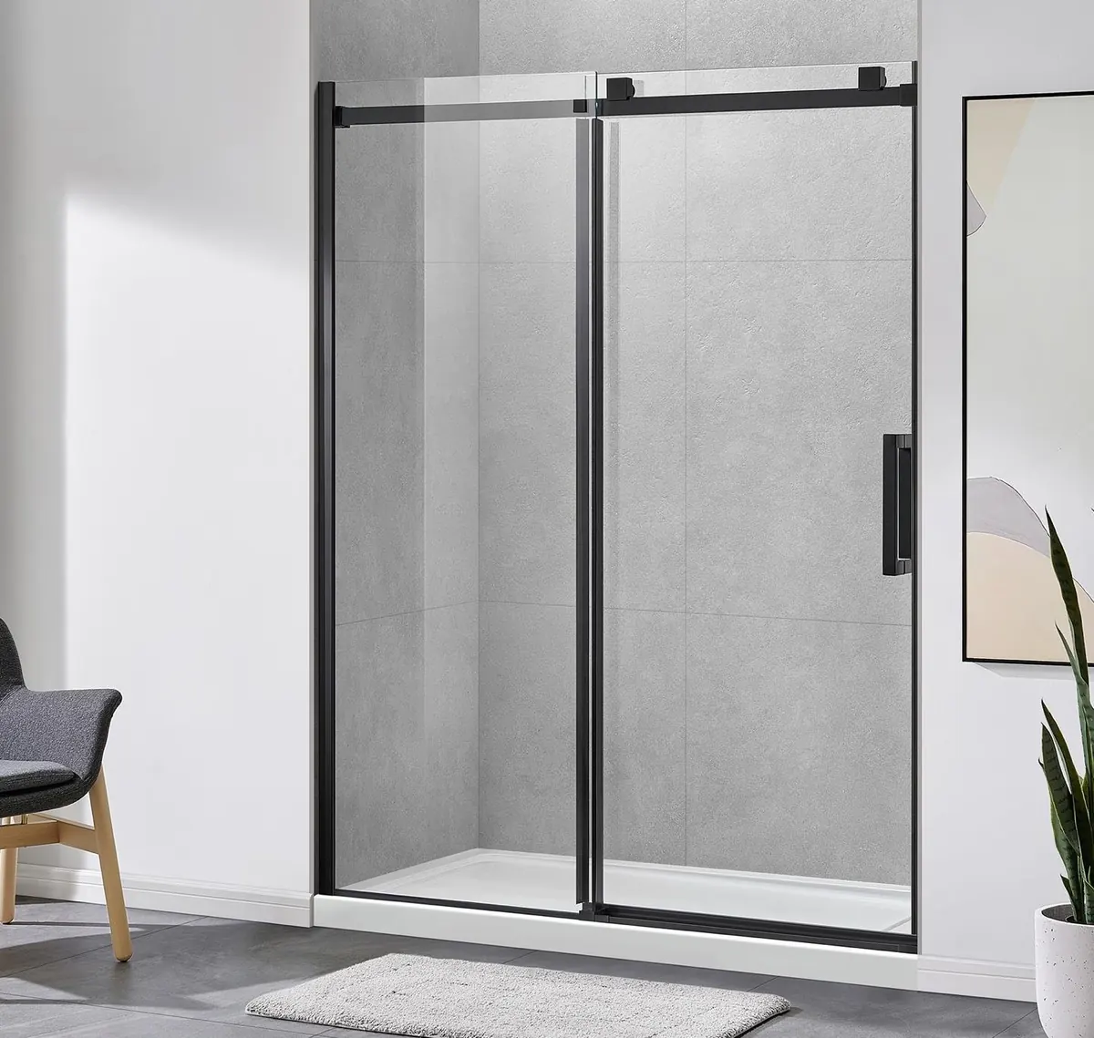 Quad frameless sliding shower door in matte black